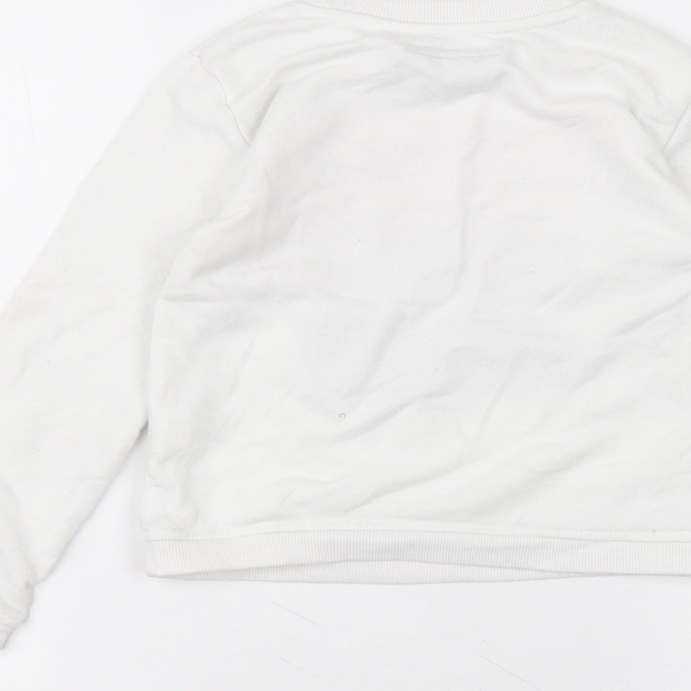 Primark Girls White Round Neck  Cotton Pullover Jumper Size 7-8 Years