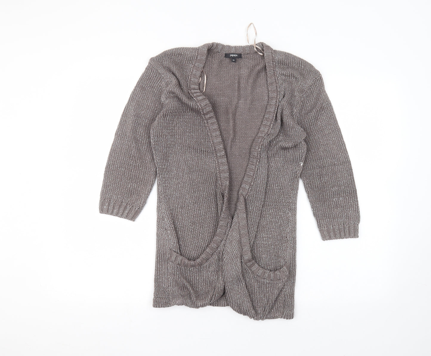 Papaya Womens Grey V-Neck  Acrylic Cardigan Jumper Size 10