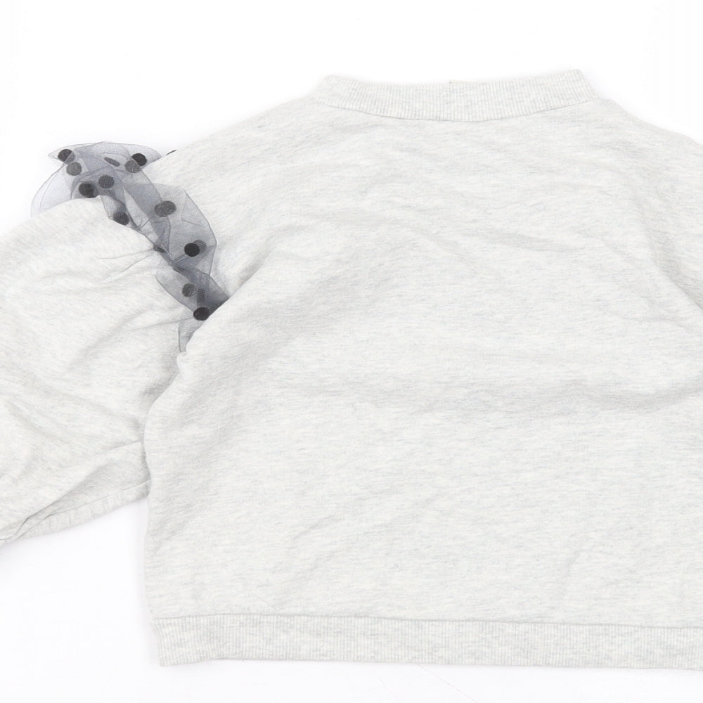 River Island Girls Grey Round Neck  Cotton Pullover Jumper Size 4-5 Years