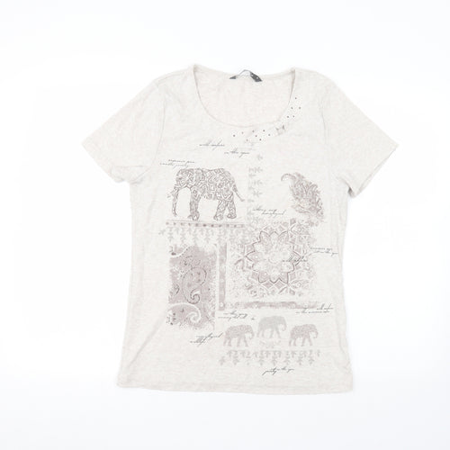 Bonmarché Womens White  Polyester Basic T-Shirt Size S Round Neck