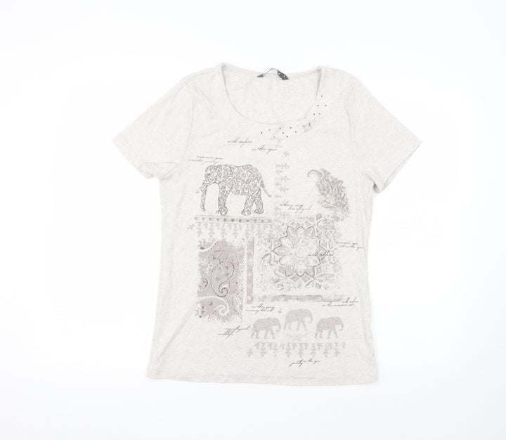Bonmarché Womens White  Polyester Basic T-Shirt Size S Round Neck