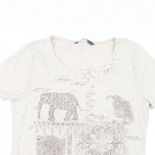 Bonmarché Womens White  Polyester Basic T-Shirt Size S Round Neck