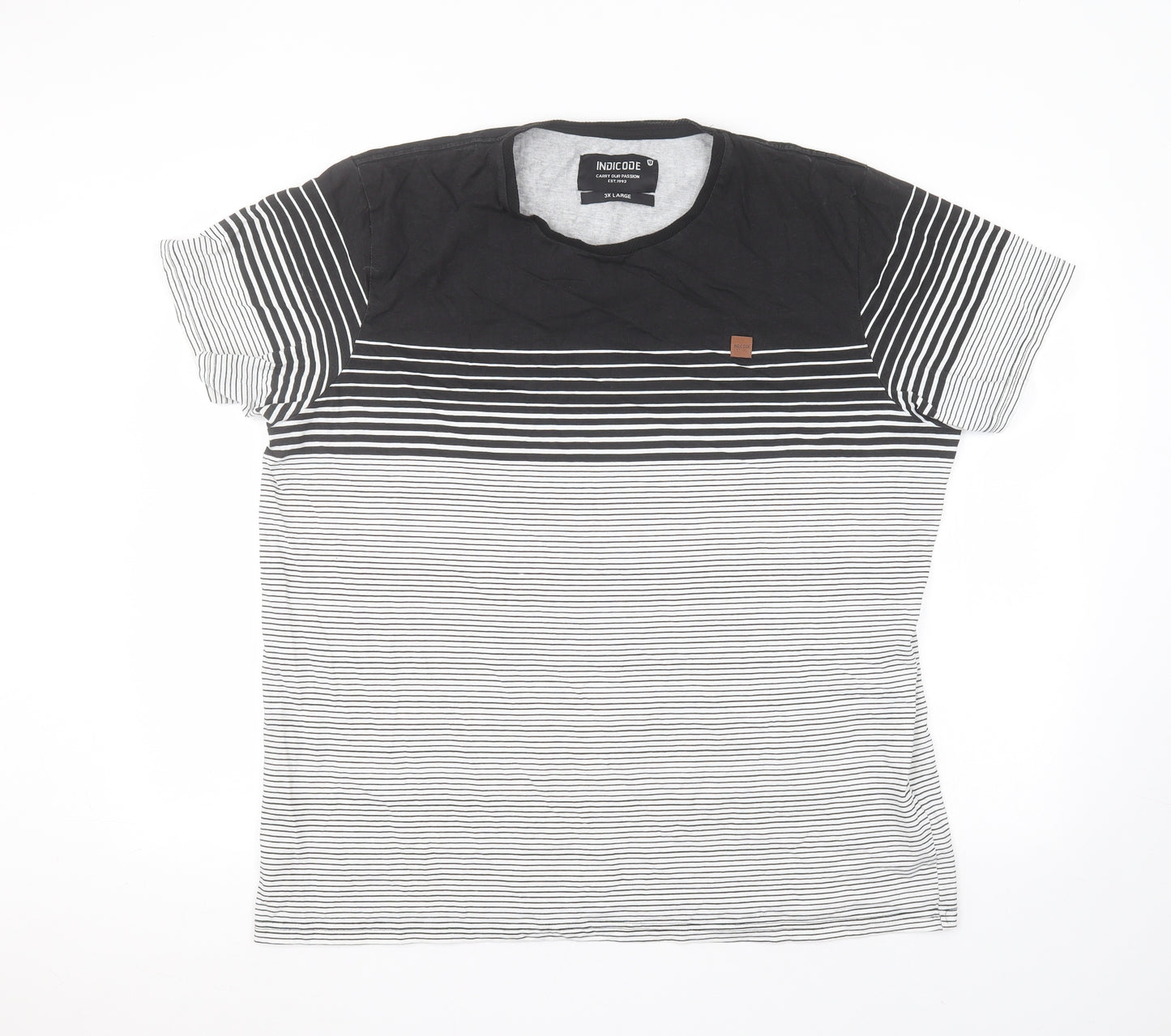 Indicode Mens Black Striped Cotton  T-Shirt Size 3XL Round Neck