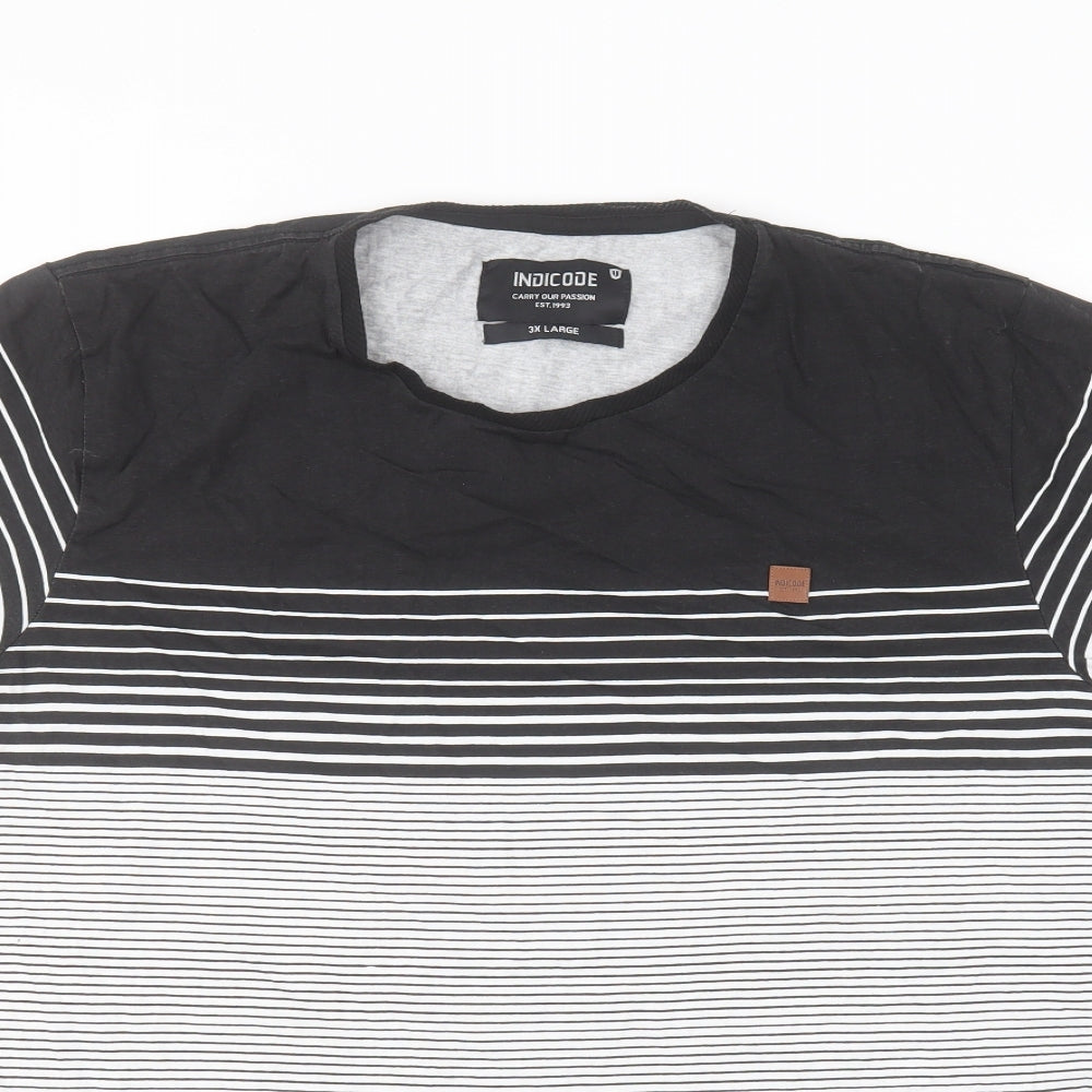 Indicode Mens Black Striped Cotton  T-Shirt Size 3XL Round Neck