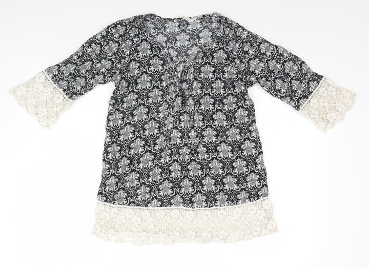 Preworn Womens Black Fair Isle Cotton Basic T-Shirt Size M Round Neck