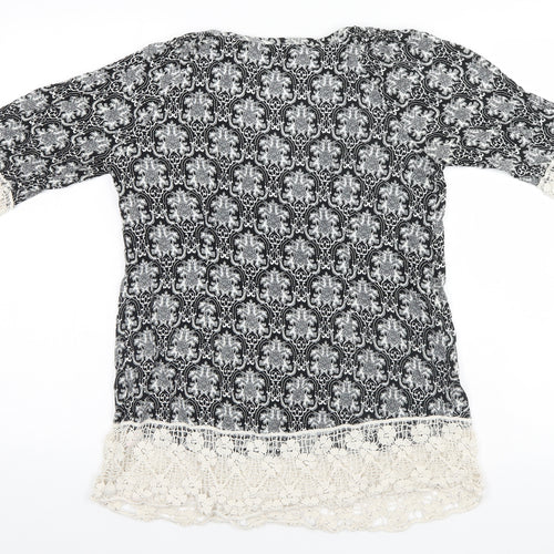 Preworn Womens Black Fair Isle Cotton Basic T-Shirt Size M Round Neck