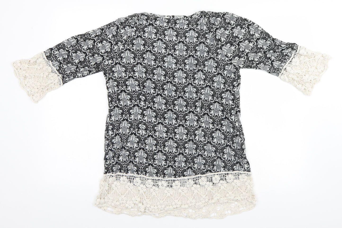 Preworn Womens Black Fair Isle Cotton Basic T-Shirt Size M Round Neck