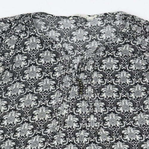 Preworn Womens Black Fair Isle Cotton Basic T-Shirt Size M Round Neck