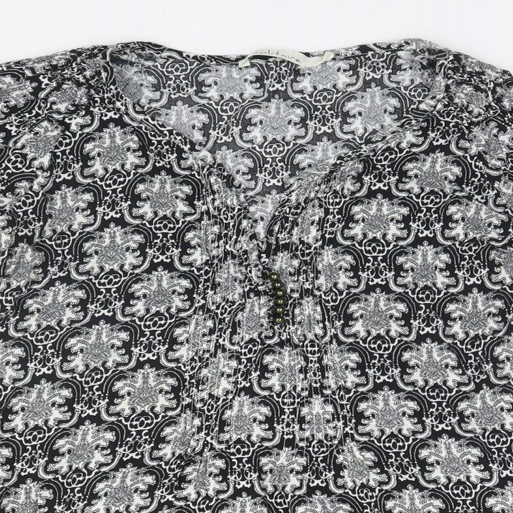 Preworn Womens Black Fair Isle Cotton Basic T-Shirt Size M Round Neck