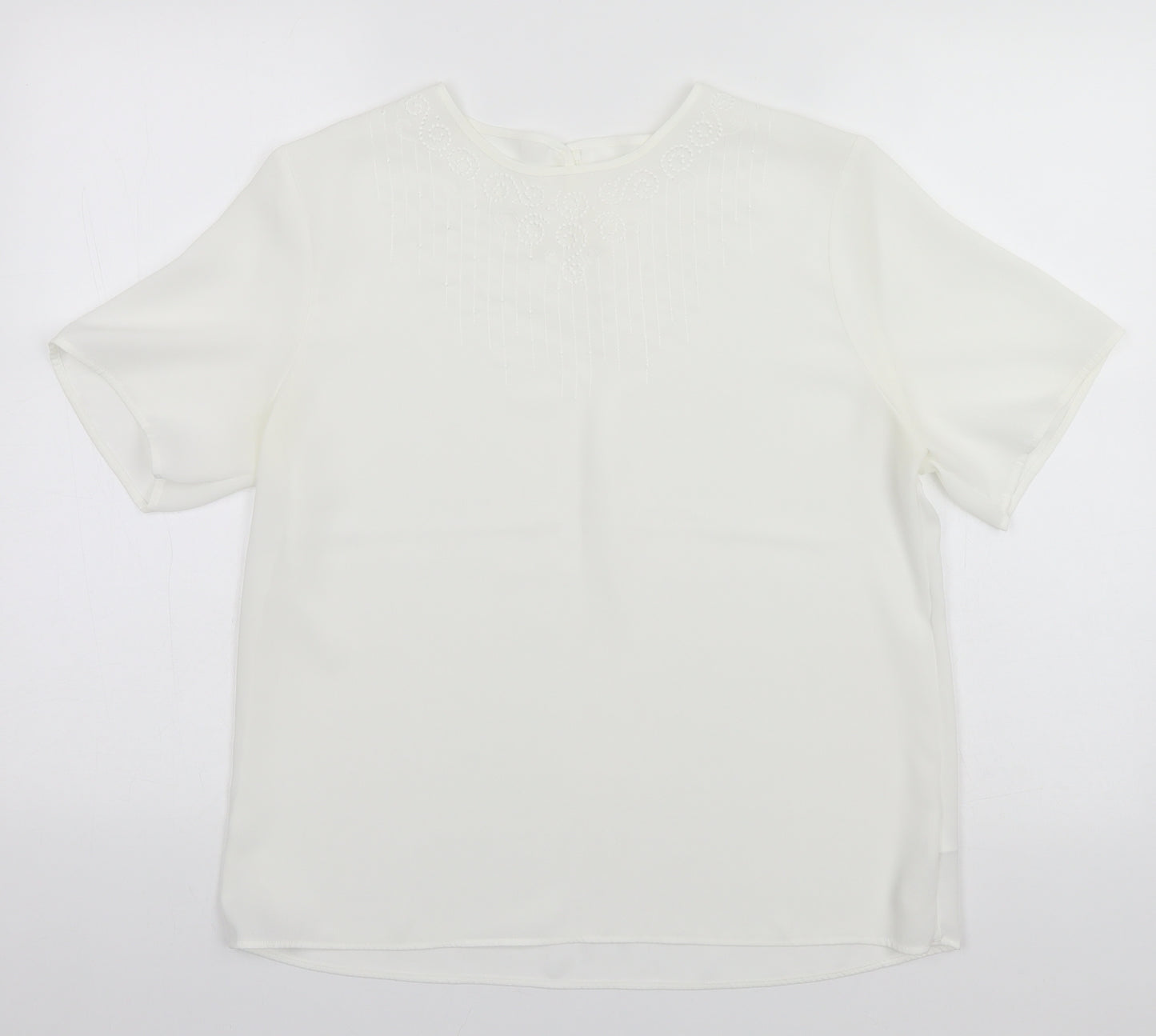Marks and Spencer Womens White  Polyester Basic T-Shirt Size 14 Round Neck