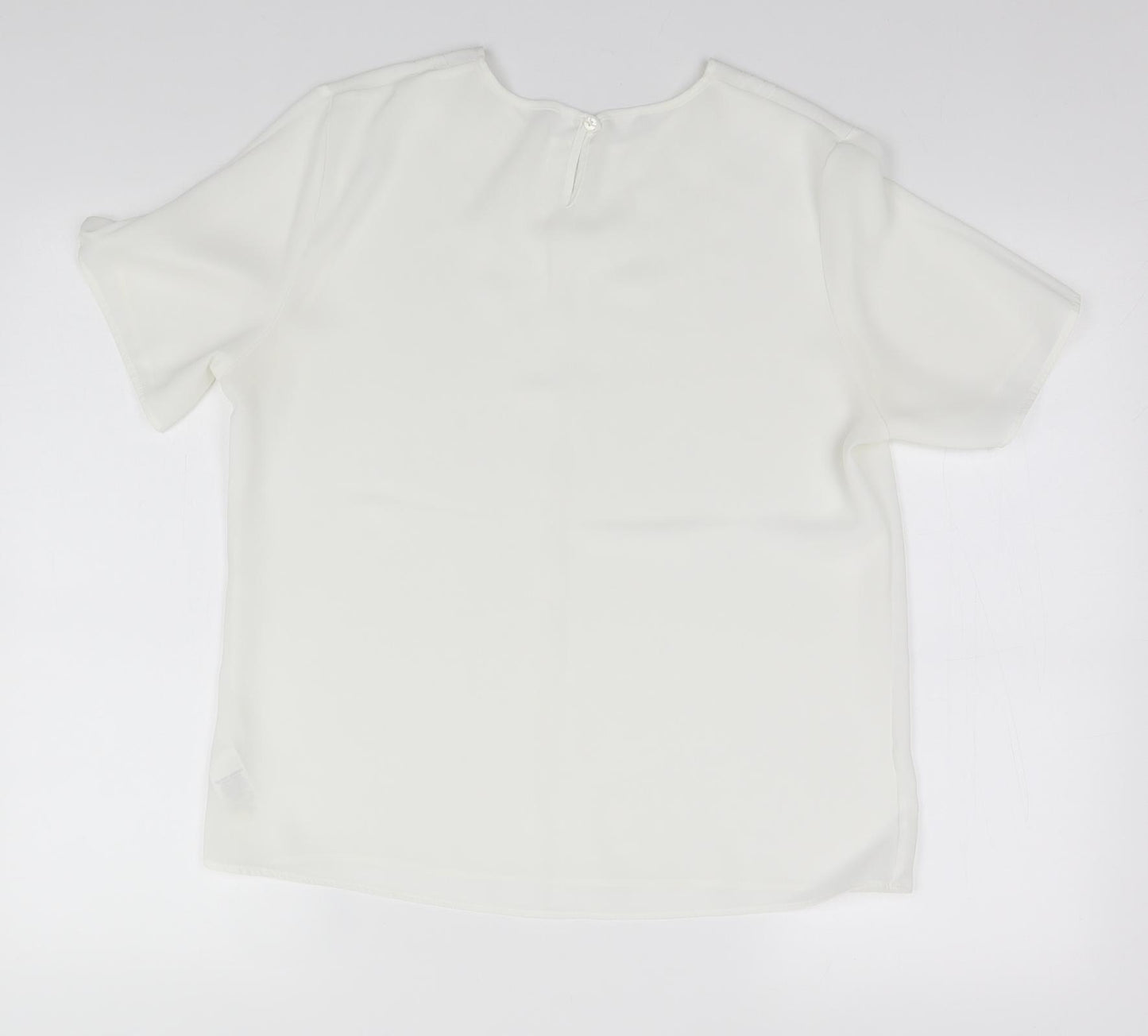 Marks and Spencer Womens White  Polyester Basic T-Shirt Size 14 Round Neck