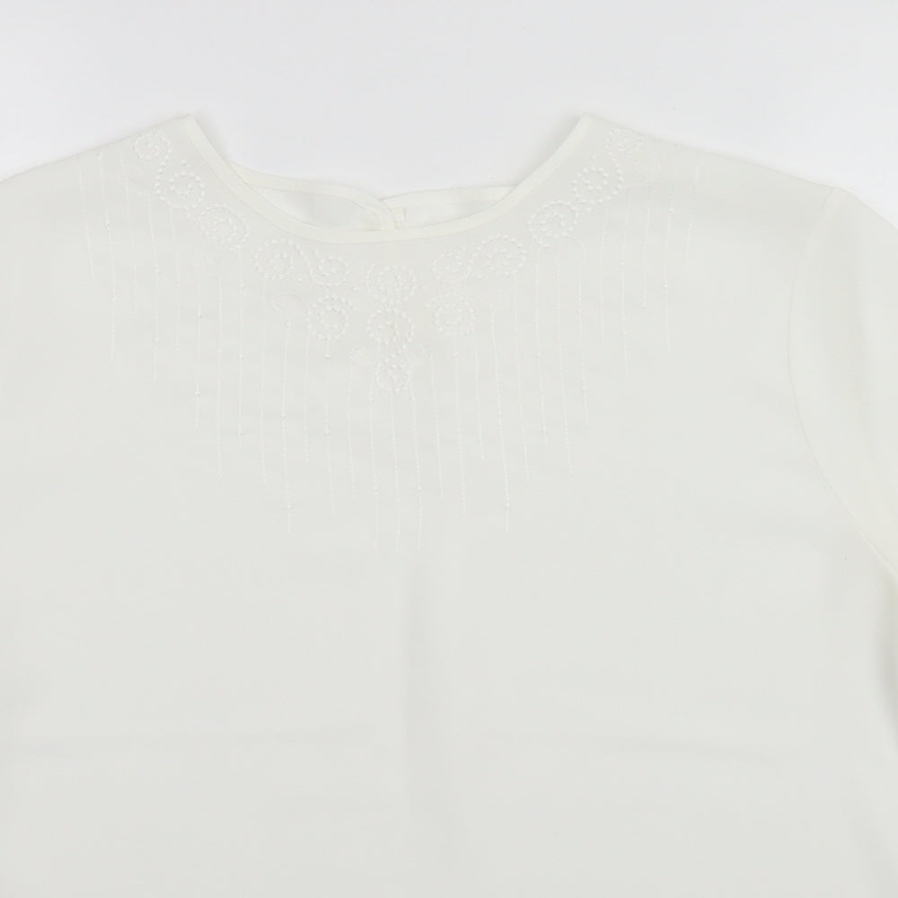 Marks and Spencer Womens White  Polyester Basic T-Shirt Size 14 Round Neck