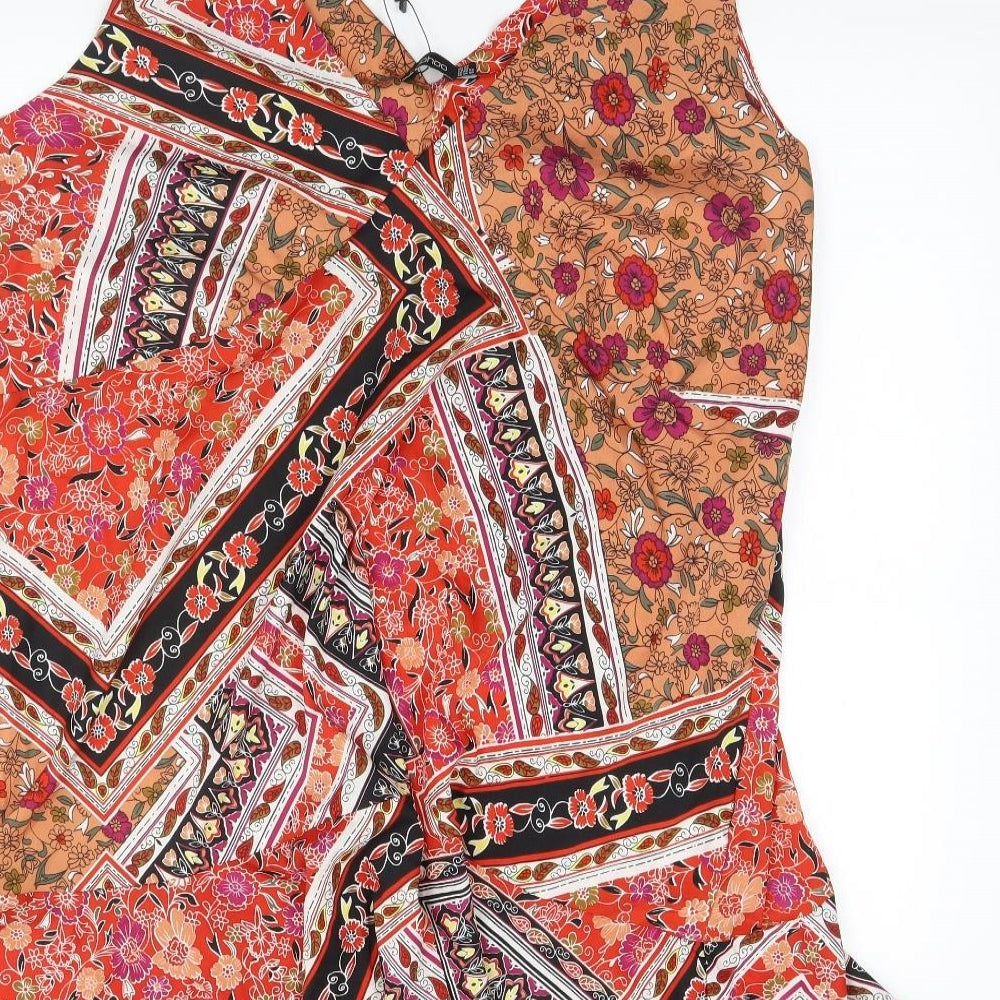 Boohoo Womens Orange Floral Polyester A-Line  Size 24  V-Neck