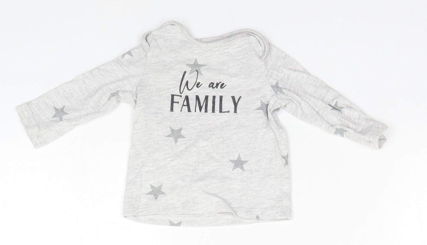 F&F Baby Grey Geometric Cotton Basic T-Shirt Size 3-6 Months Round Neck