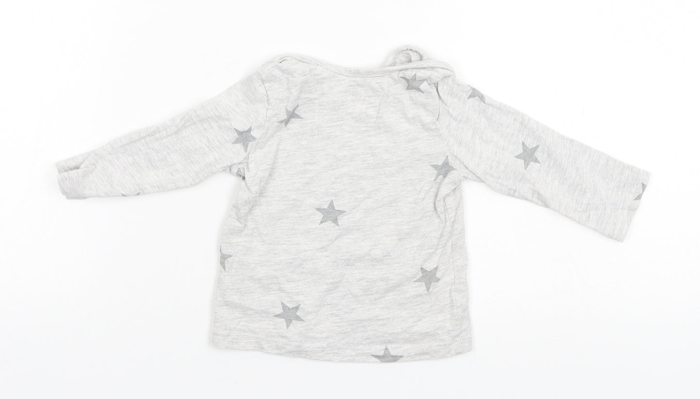 F&F Baby Grey Geometric Cotton Basic T-Shirt Size 3-6 Months Round Neck