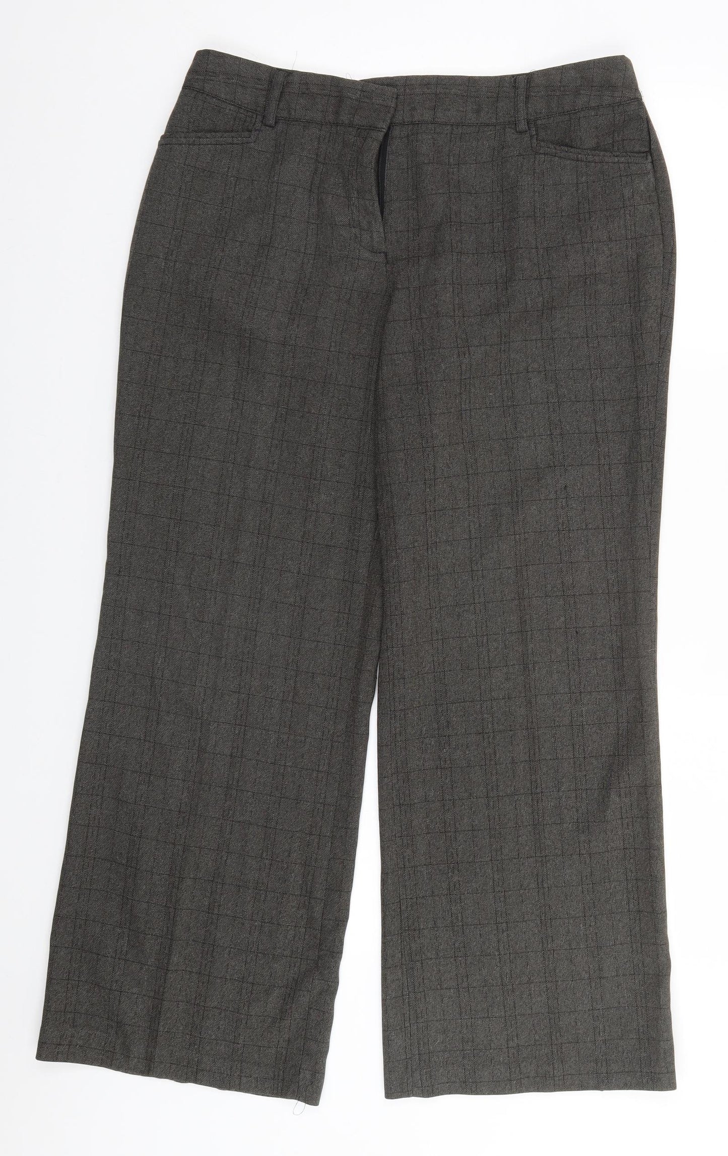 NEXT Womens Brown Plaid Polyester Trousers  Size 14 L28 in Regular