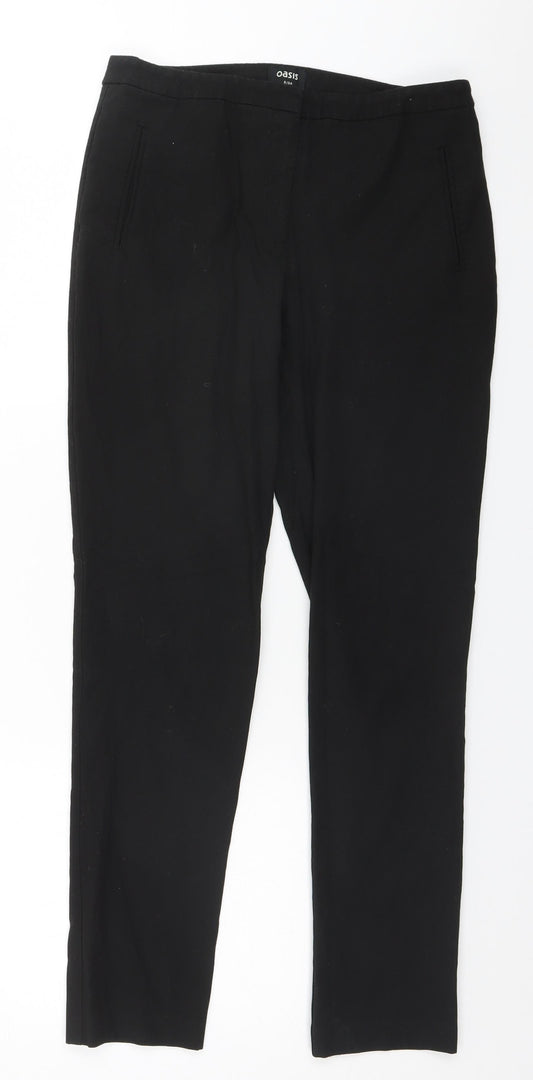Front view of Oasis women’s black trousers, size UK 8, 26-inch leg regular