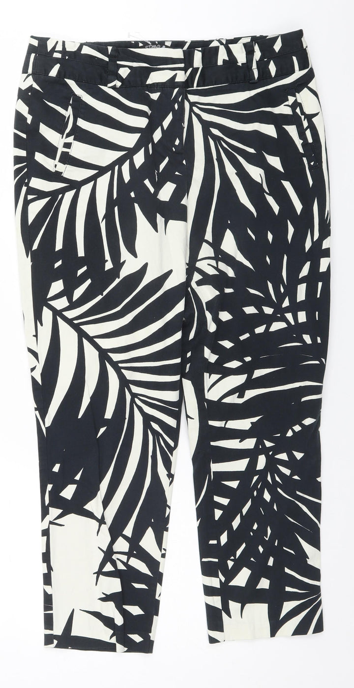 Debenhams Womens White Floral Cotton Trousers Size 12 L25 in Regular