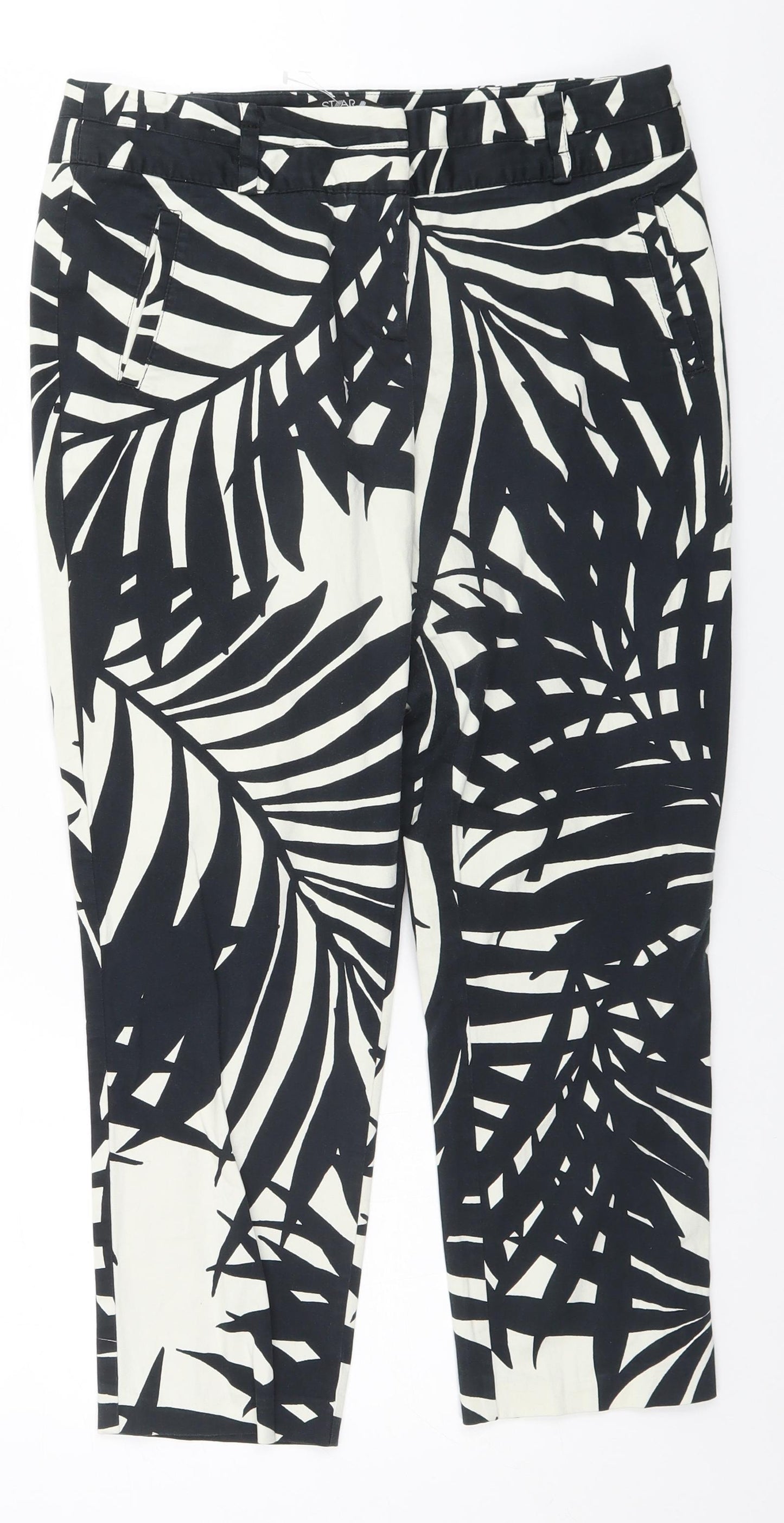 Debenhams Womens White Floral Cotton Trousers  Size 12 L25 in Regular