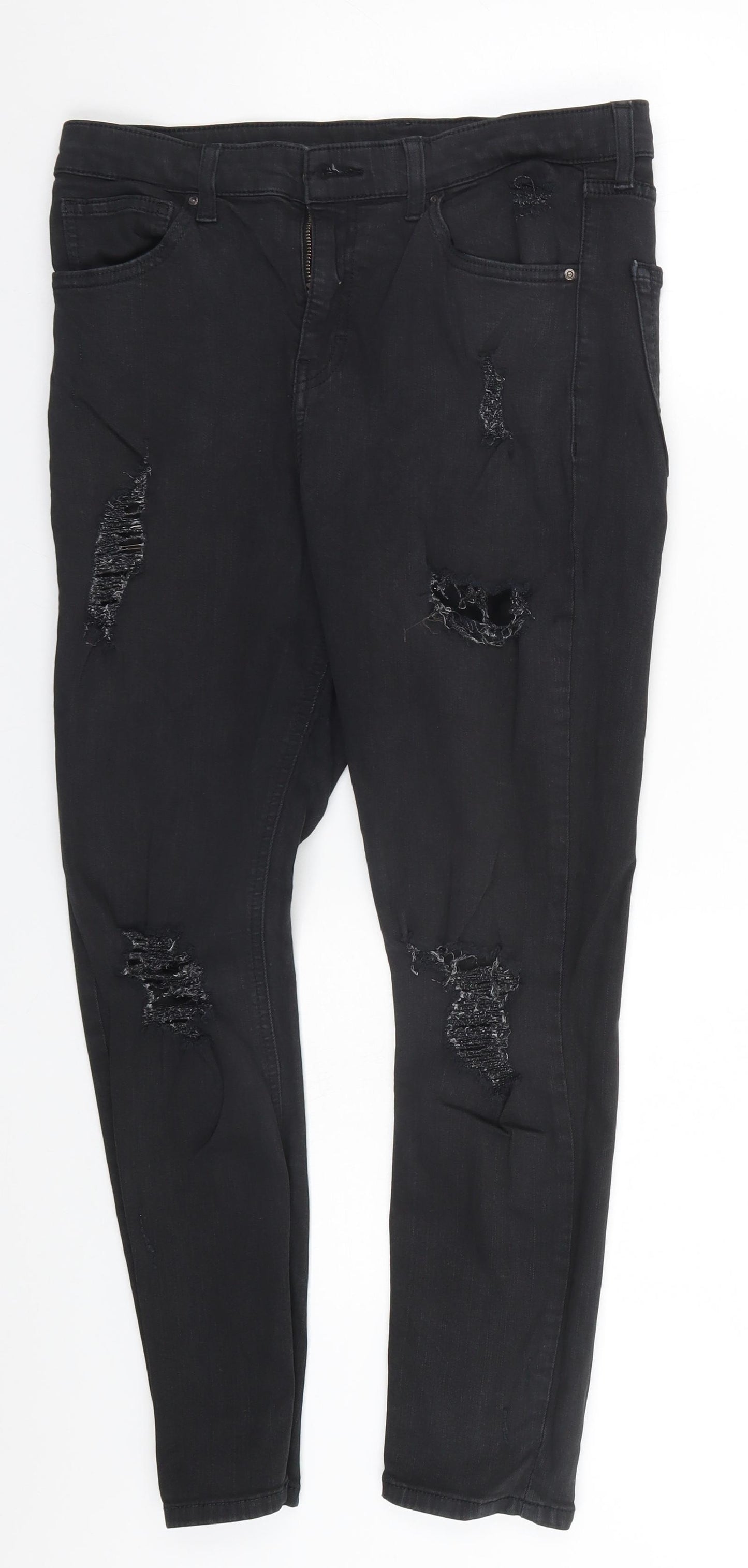 Topshop Womens Black  Cotton Straight Jeans Size 32 in L24 in Regular