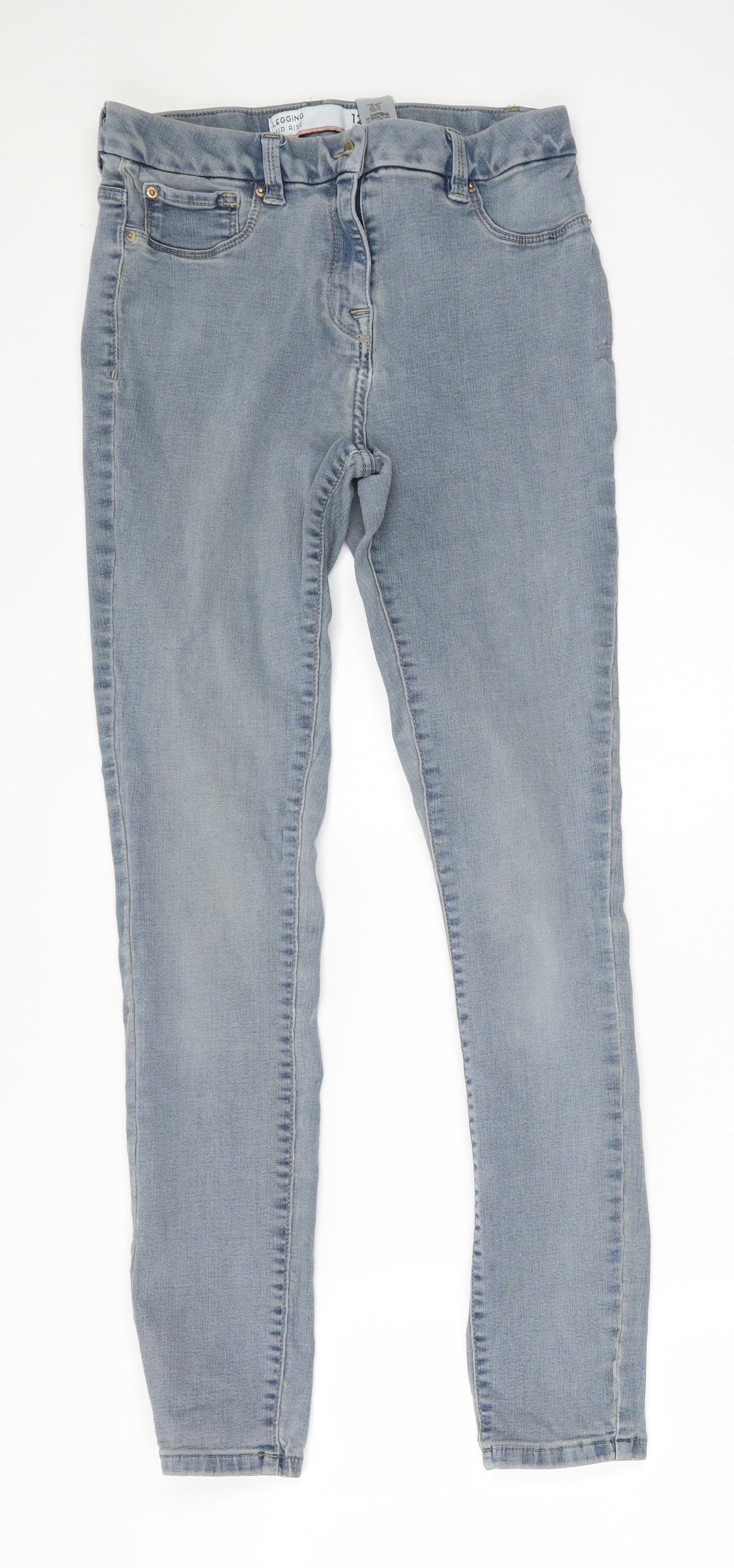 NEXT Womens Blue  Cotton Jegging Trousers Size 12 L29 in Regular Zip