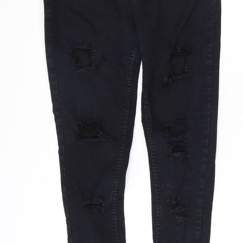 Boohoo Womens Blue  Cotton Skinny Jeans Size 12 L26 in Regular Zip