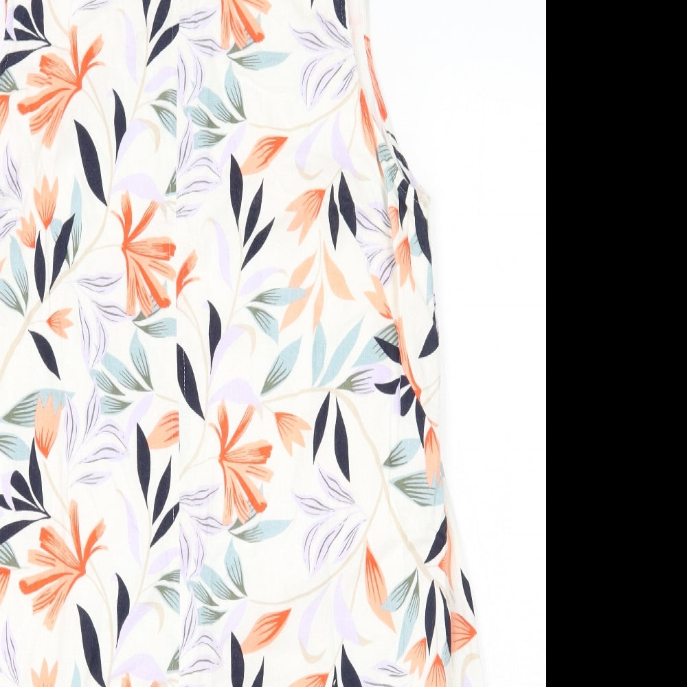 Marks and Spencer Womens Beige Floral Cotton Tank Dress  Size 14  V-Neck Pullover