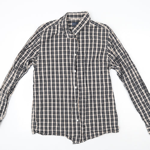 Easy Mens Black Check Cotton  Button-Up Size M Collared Button - Yellow