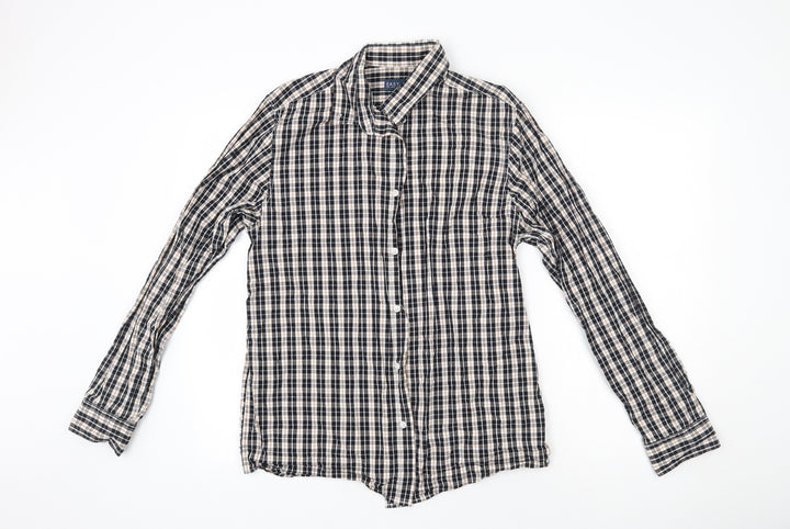 Easy Mens Black Check Cotton Button-Up Size M Collared Button - Yellow