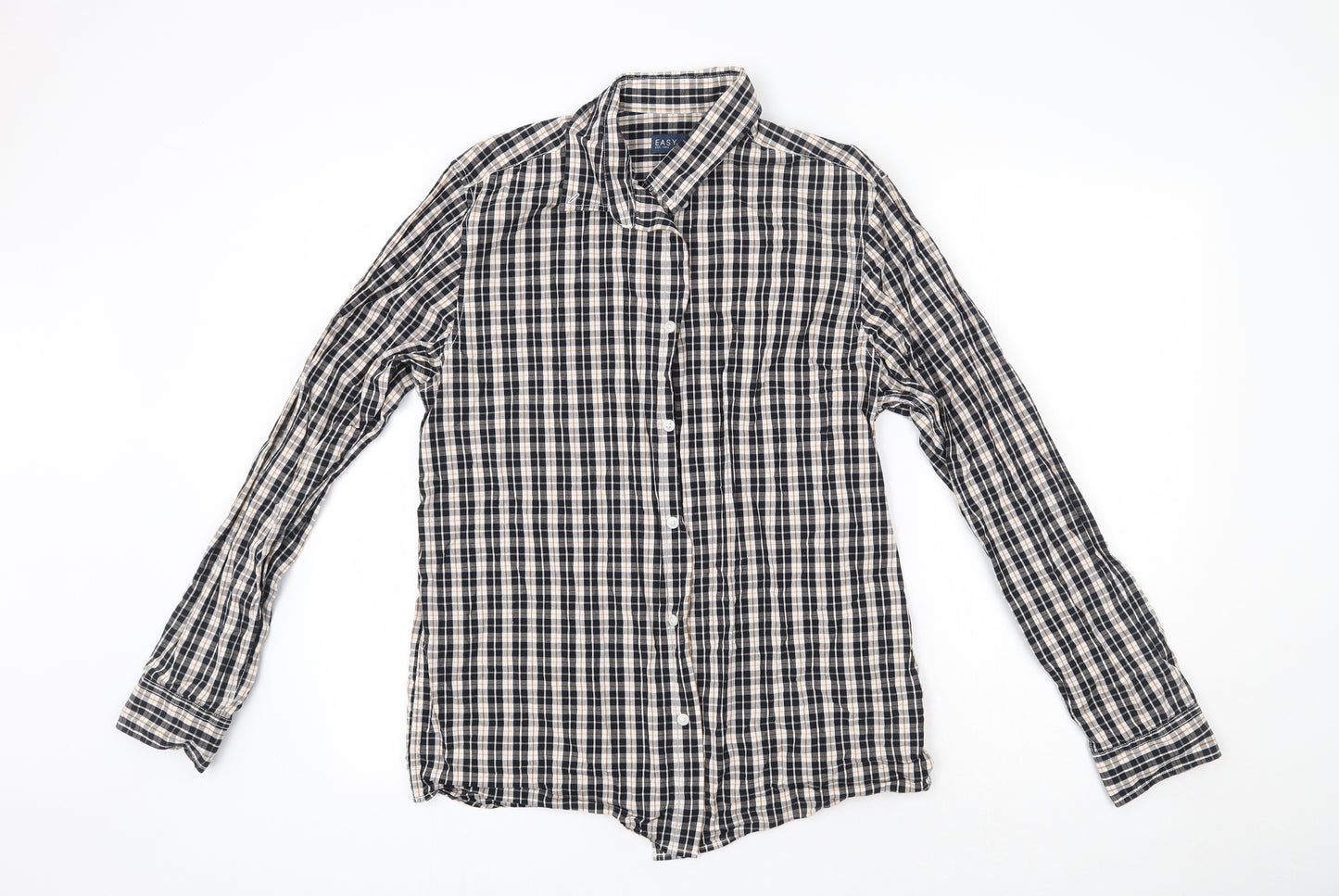 Easy Mens Black Check Cotton  Button-Up Size M Collared Button - Yellow