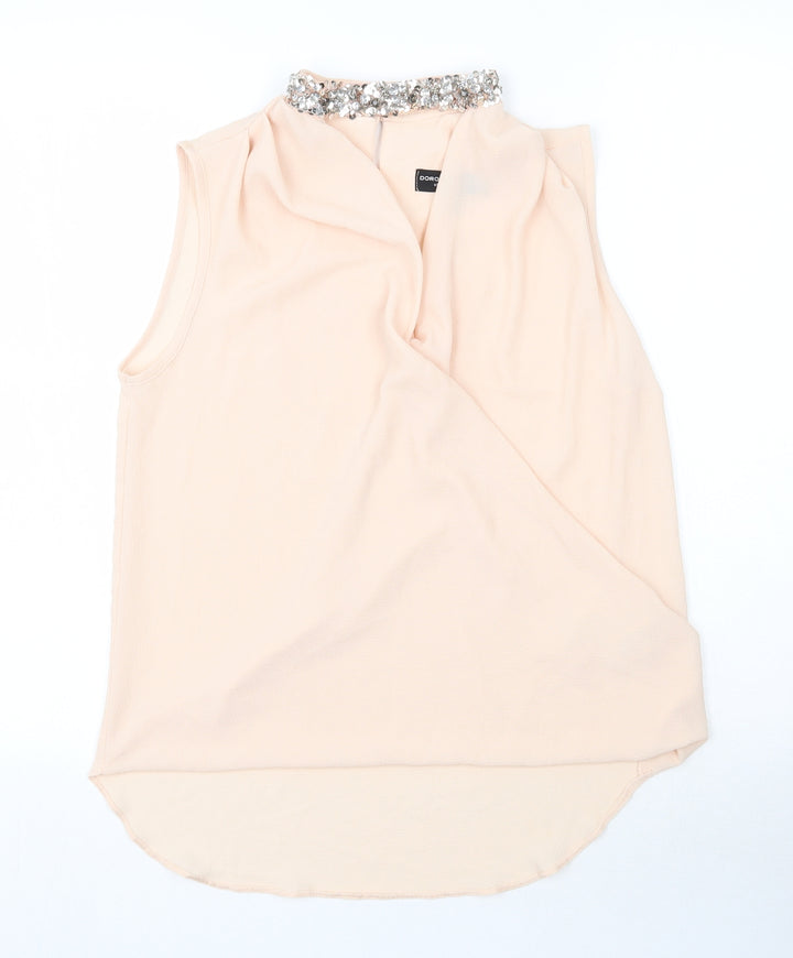 Dorothy Perkins Womens Beige  Polyester Tunic Tank Size 10 High Neck - Drop Back