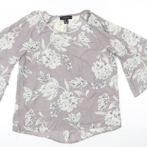 Primark Womens Grey Floral Polyester Basic Blouse Size 8 Round Neck