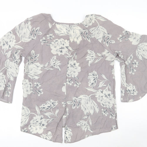 Primark Womens Grey Floral Polyester Basic Blouse Size 8 Round Neck