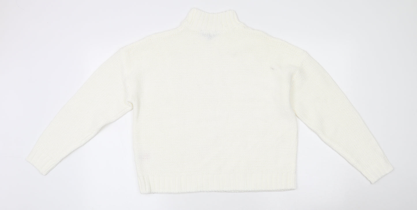 Peacocks Womens Beige High Neck  Acrylic Henley Jumper Size S