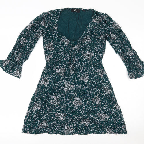 Lola Skye Womens Green  Viscose Fit & Flare  Size 8  V-Neck Pullover - Hearts