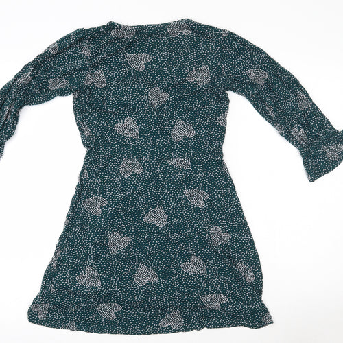 Lola Skye Womens Green  Viscose Fit & Flare  Size 8  V-Neck Pullover - Hearts