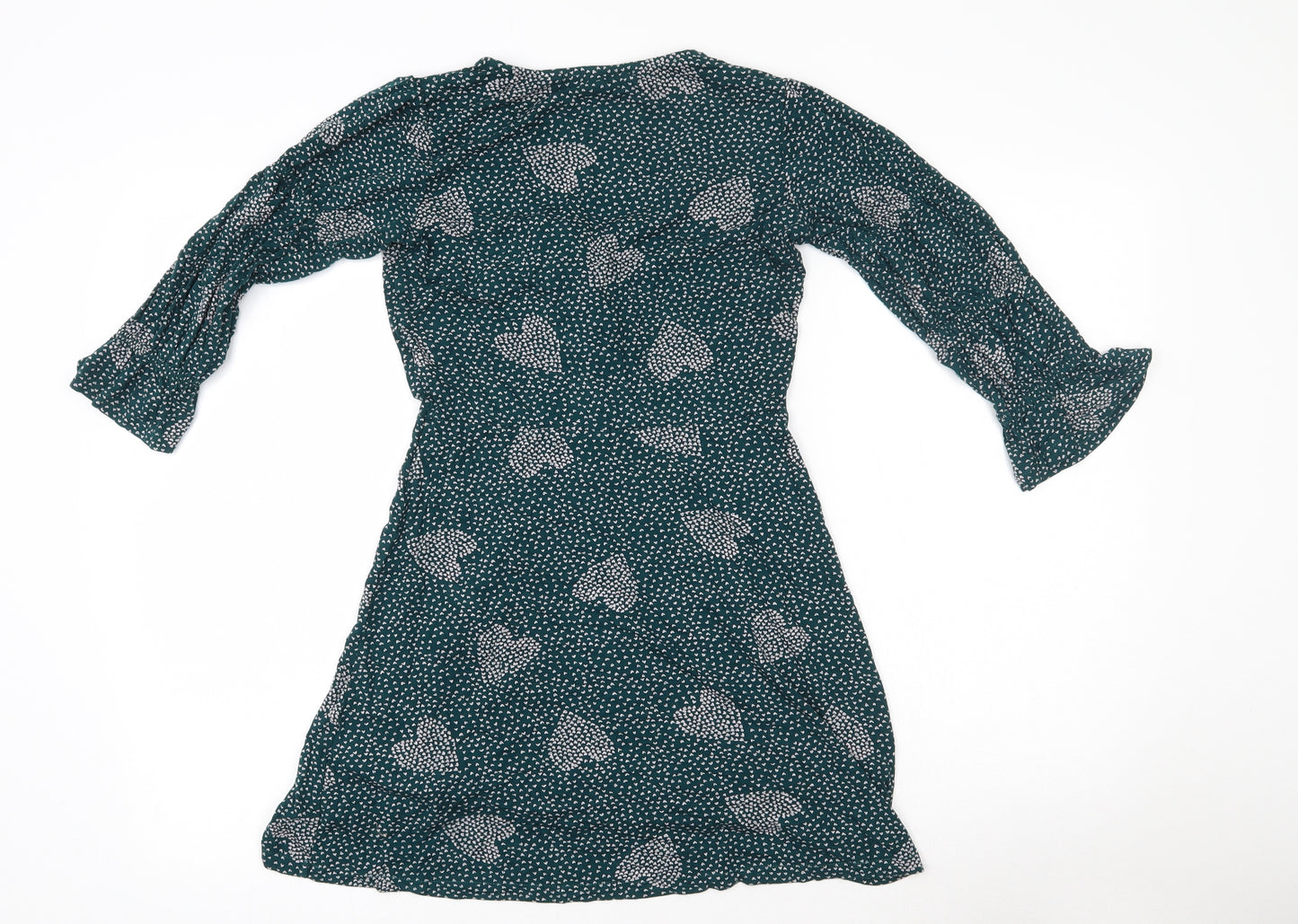 Lola Skye Womens Green  Viscose Fit & Flare  Size 8  V-Neck Pullover - Hearts
