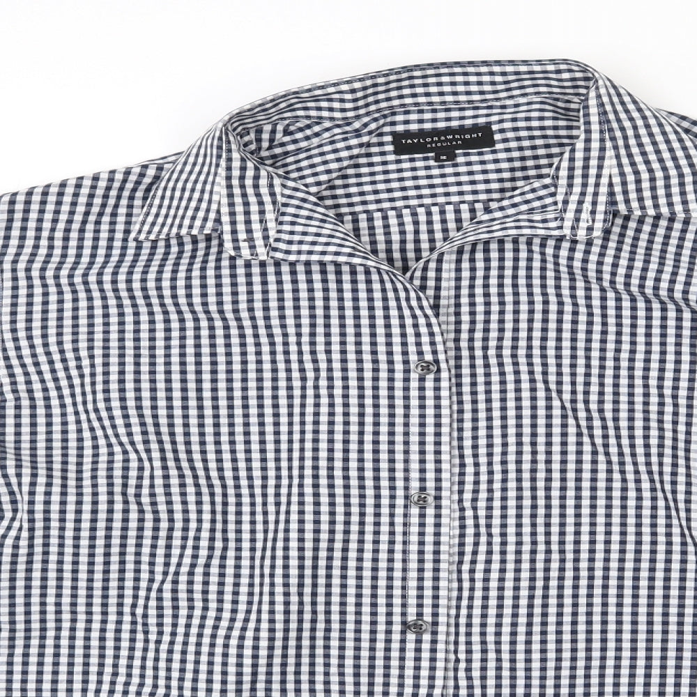 Taylor Wright Womens Blue Check Polyester Basic Button-Up Size 16 Collared