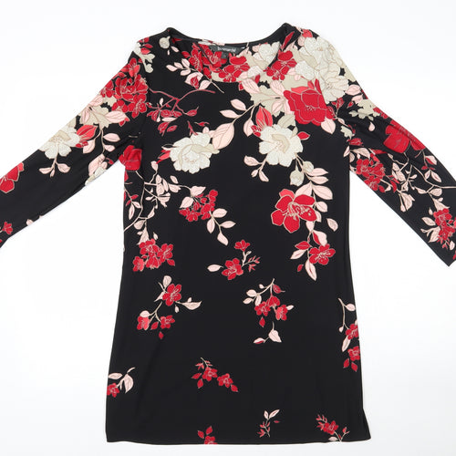 Bonmarché Womens Black Floral Polyester Mini  Size 14  Round Neck Pullover - Pink Floral