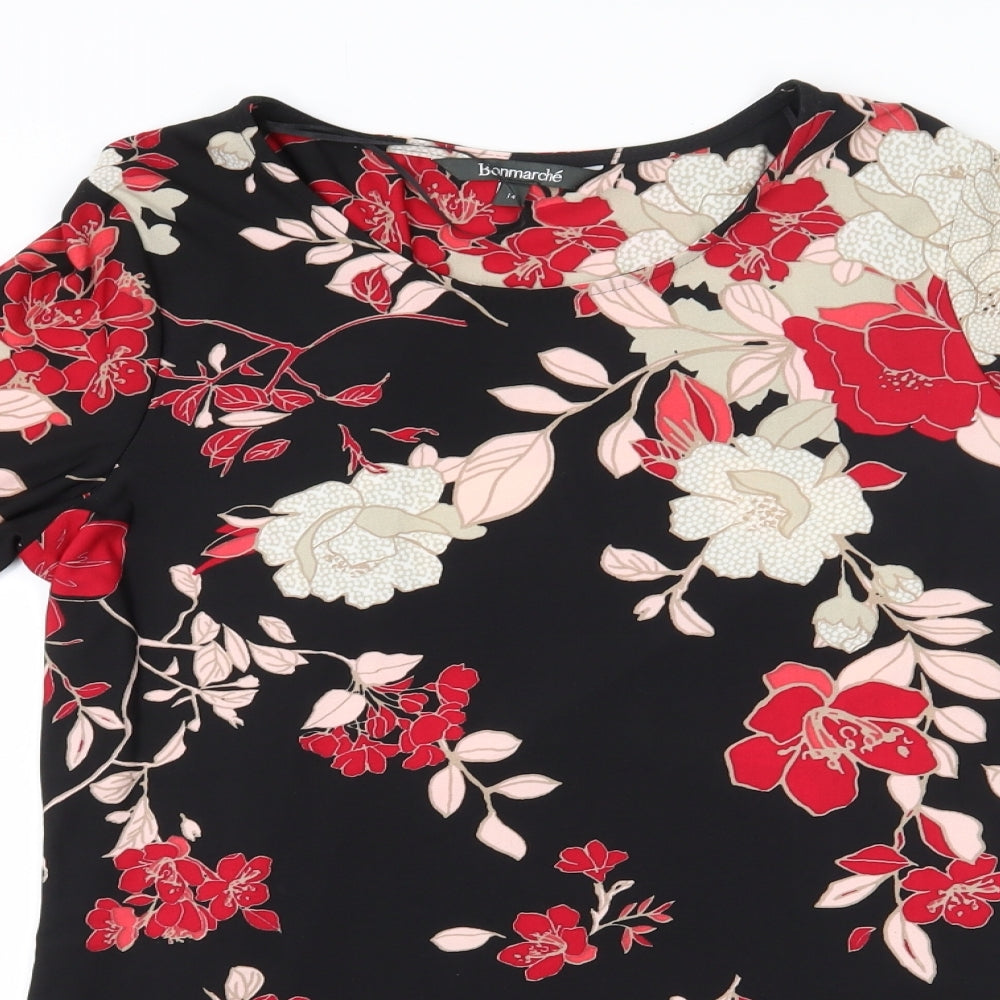 Bonmarché Womens Black Floral Polyester Mini  Size 14  Round Neck Pullover - Pink Floral