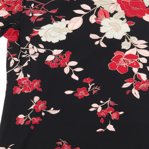 Bonmarché Womens Black Floral Polyester Mini  Size 14  Round Neck Pullover - Pink Floral