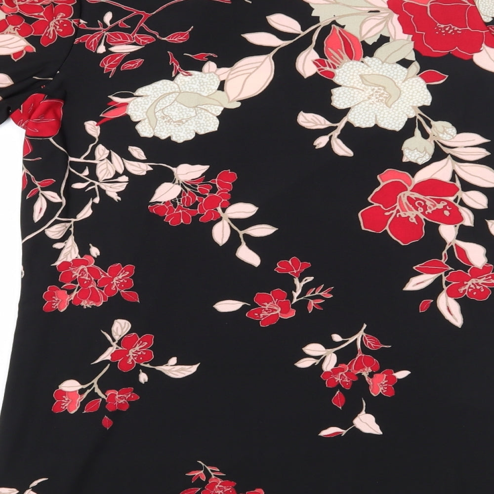 Bonmarché Womens Black Floral Polyester Mini  Size 14  Round Neck Pullover - Pink Floral