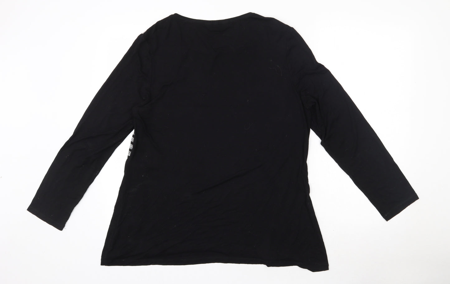 CHIANTI Womens Black Striped  Basic T-Shirt Size 16 Round Neck - Zip Detail
