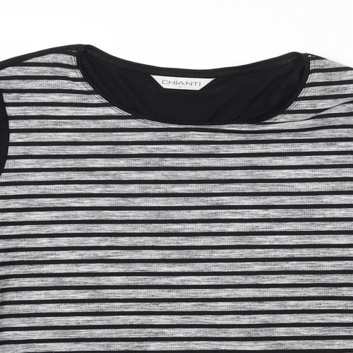 CHIANTI Womens Black Striped  Basic T-Shirt Size 16 Round Neck - Zip Detail