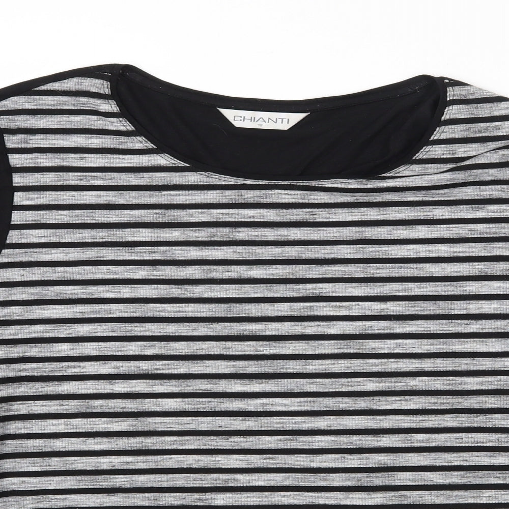 CHIANTI Womens Black Striped  Basic T-Shirt Size 16 Round Neck - Zip Detail