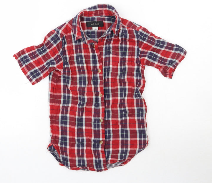 River Island Boys Red Check Polyester Basic Button-Up Size 4 Years Collared Button