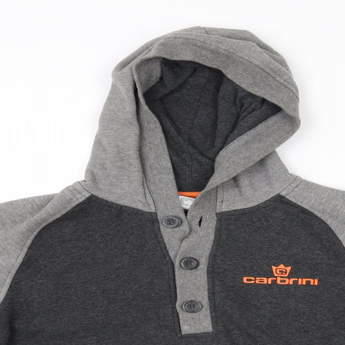 Carbrini Boys Grey  Polyester Pullover Hoodie Size 12-13 Years  Button - Orange Detail