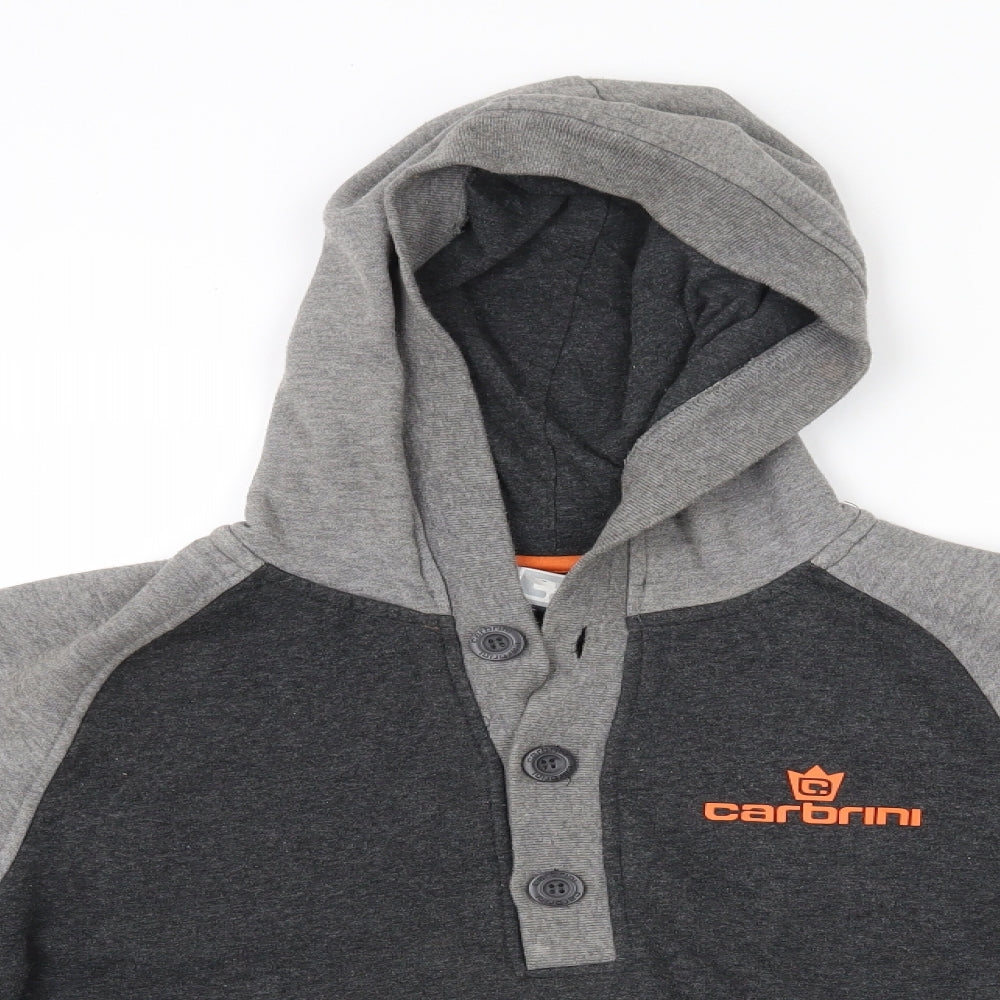 Carbrini Boys Grey  Polyester Pullover Hoodie Size 12-13 Years  Button - Orange Detail