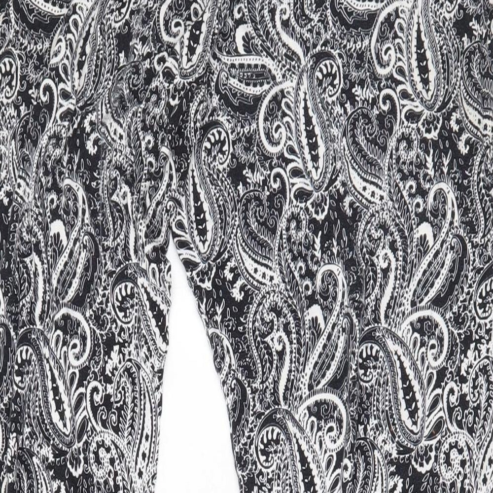 Peacocks Womens Black Paisley Viscose Trousers  Size 16 L25 in Relaxed Drawstring