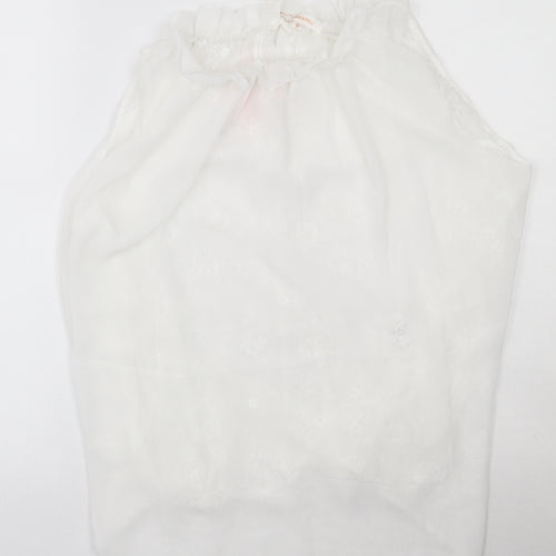 Grace and Mila Womens White Floral Polyester Basic Tank Size M High Neck - Lace Detail